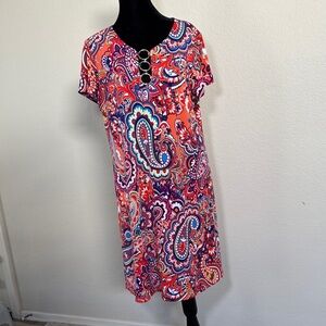 MSK Orange and Blue Paisley Print Dress PXL